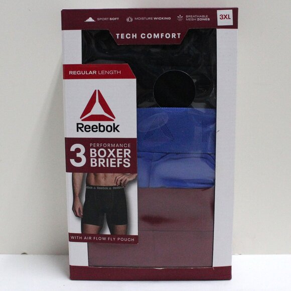 3 Pair Men's Reebok 3XL 48 - 50 Performance Tech Comfort 6" Inseam Boxer Briefs - Picture 1 of 10